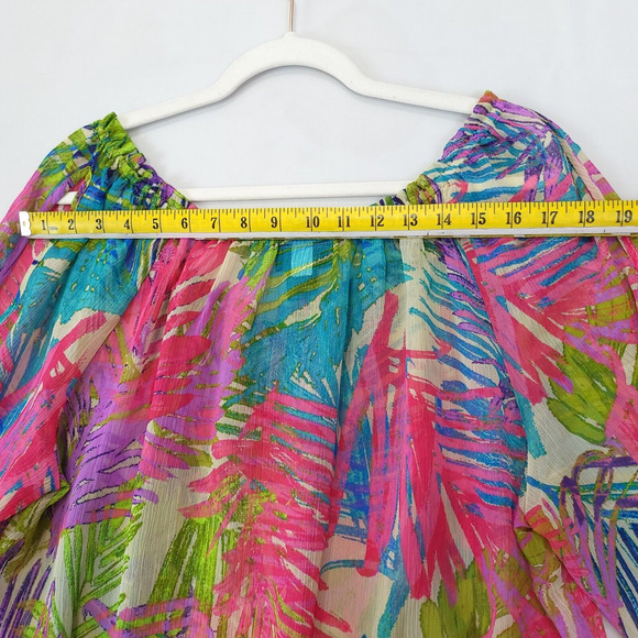 Lane Bryant Gypsy Sheer Top Women 14/16 Split 3/4 Sleeve Colorful Blouson - Picture 5 of 13